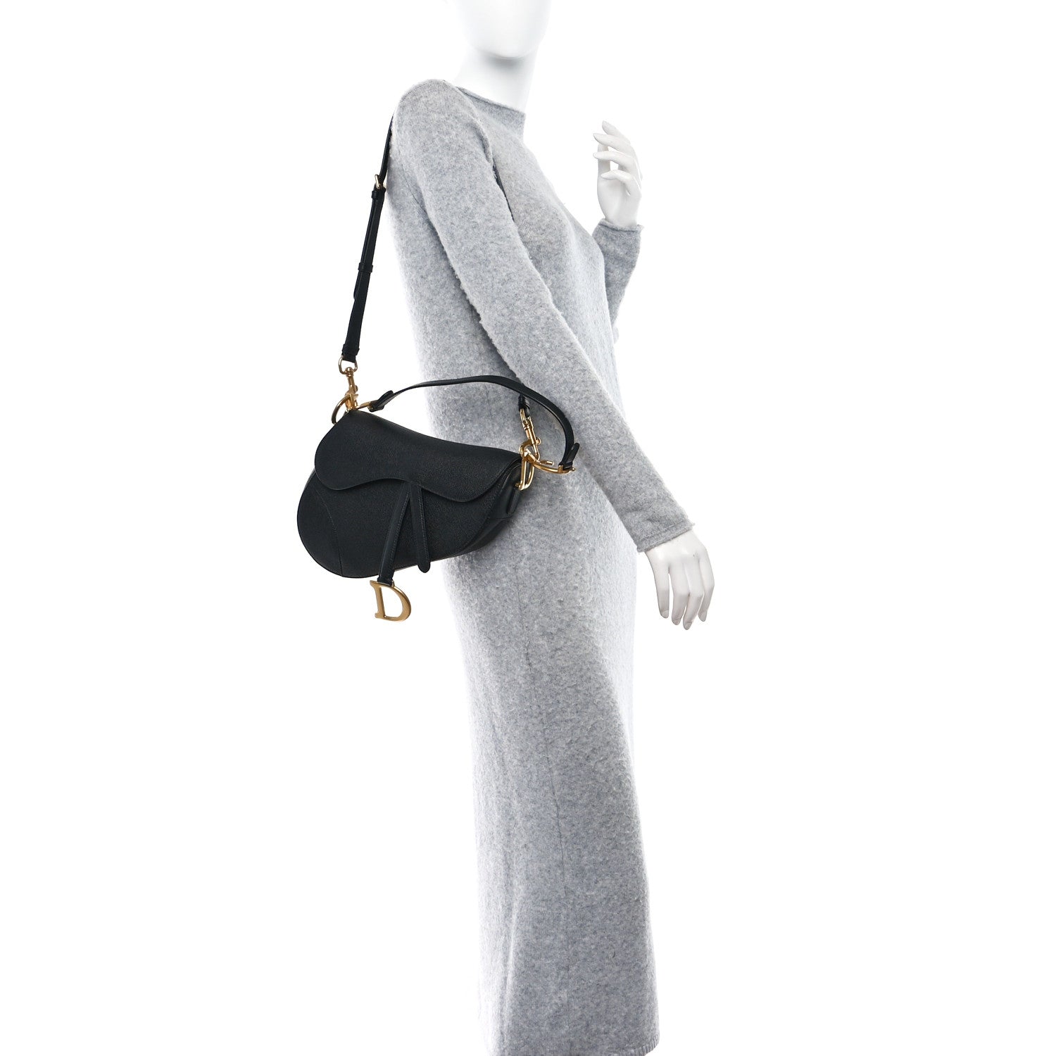 Christian Dior Grained Calfskin Saddle Bag With Strap Black 2 of 10