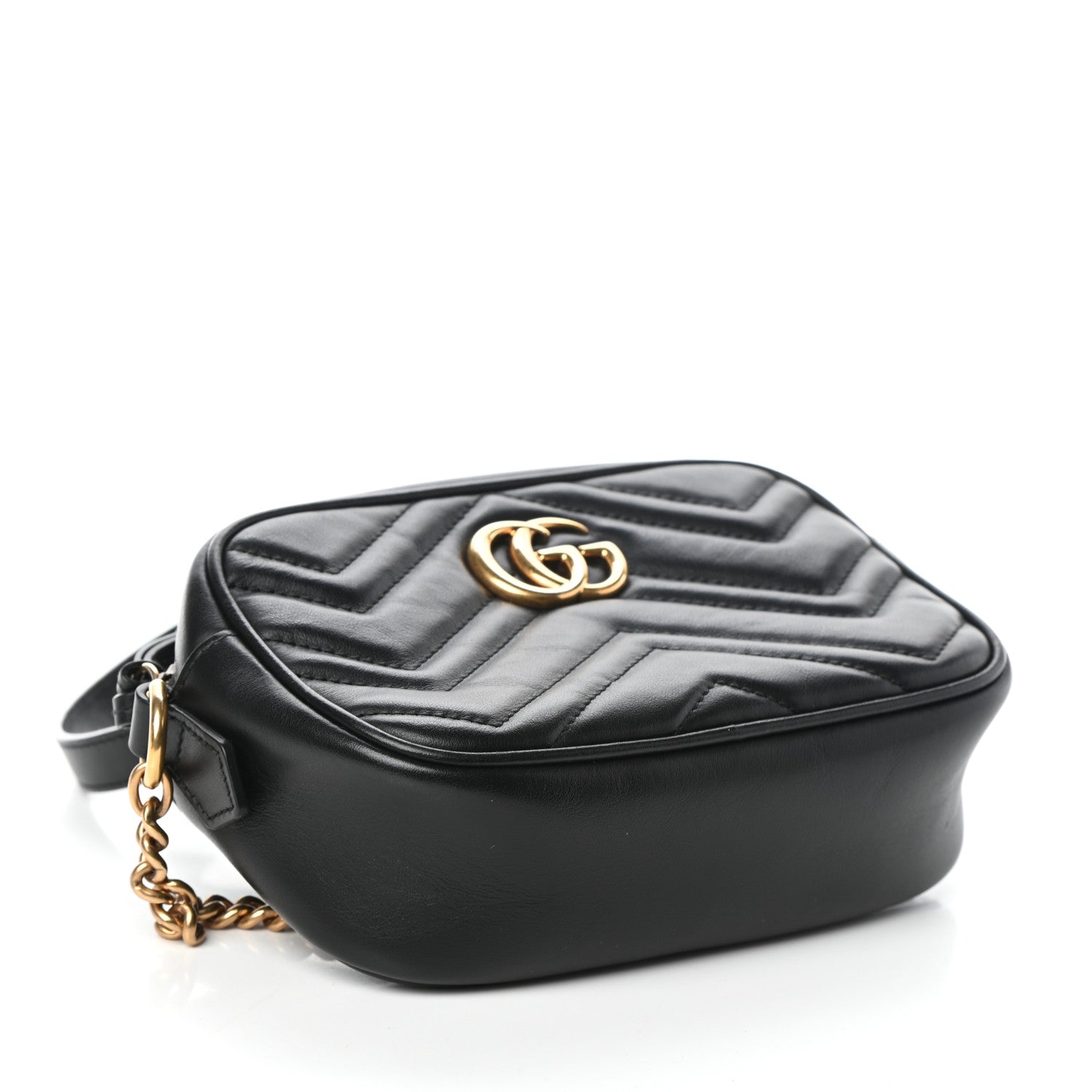 Gucci Calfskin Matelasse Mini GG Marmont Chain Shoulder Bag Black 4 of 9