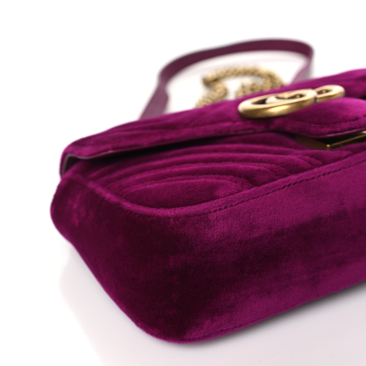Velvet Matelasse Mini GG Marmont Shoulder Bag Fuchsia Violet Cyclamen