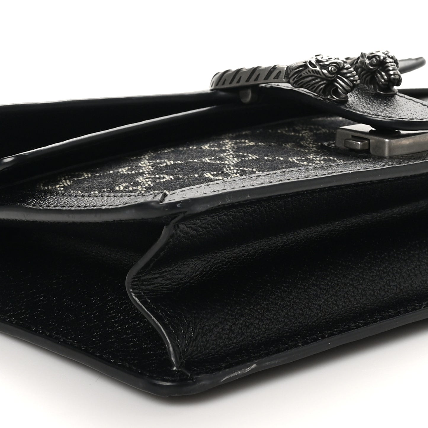 Jacquard Black Denim GG Monogram Textured Dollar Calfskin Small Dionysus Shoulder Bag Black Ivory