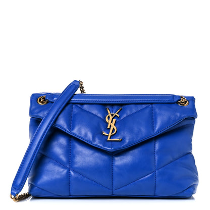 Saint Laurent Lambskin Quilted Small Loulou Puffer Monogram Chain Satchel Majorele Blue 1 of 15