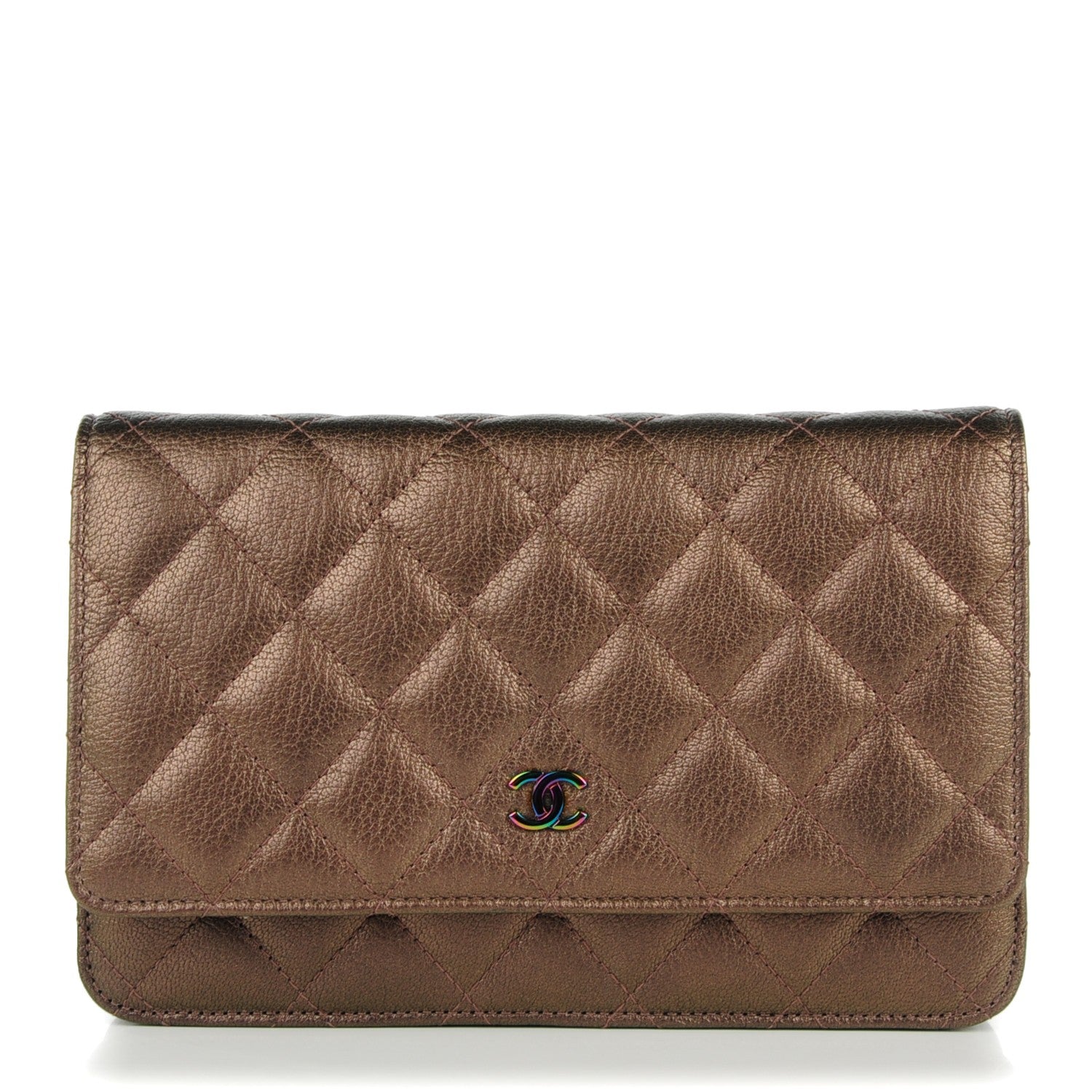 Chanel Iridescent Goatskin Quilted Wallet On Chain WOC Dark Bronze 1 of 8