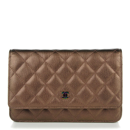Chanel Iridescent Goatskin Quilted Wallet On Chain WOC Dark Bronze 1 of 8