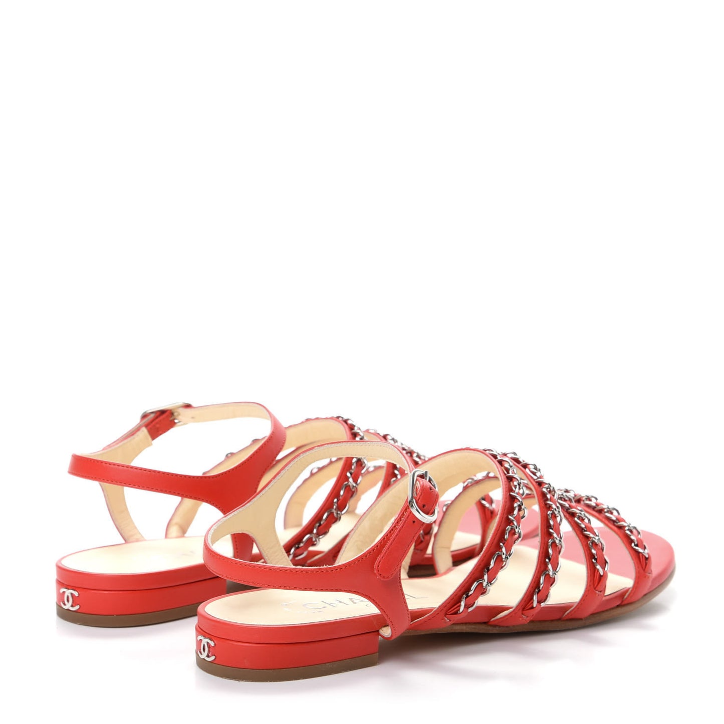 Lambskin Chain Flat Sandals 37.5 Red