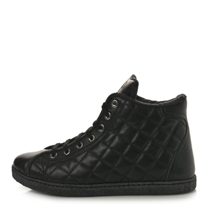 Chanel Lambskin Quilted High Top Sneakers 36.5 Black 1 of 13