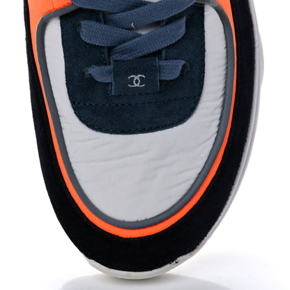 Chanel Nylon Calfskin Suede CC Womens Sneakers 39 Navy White Orange 10 of 14