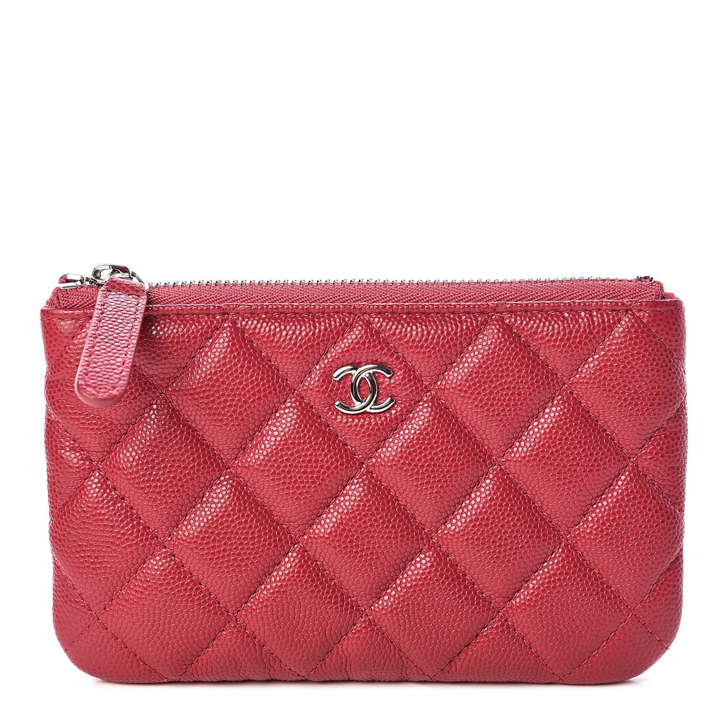 Caviar Quilted Small Cosmetic Case Dark Pink