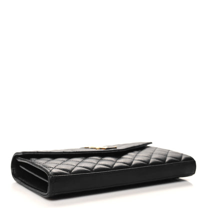 Saint Laurent Grain De Poudre Mixed Matelasse Triquilt Monogram Chain Wallet Black 4 of 12