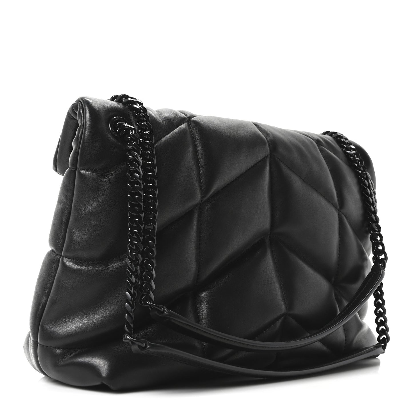 Lambskin Quilted Monogram Monochrome Medium Loulou Puffer Chain Satchel Black