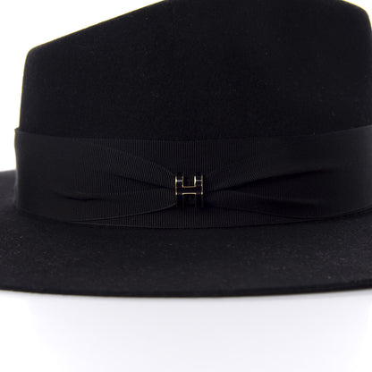 Hermes Rabbit Felt Laquered Gold Faubourg Pop H Hat 56 Black 6 of 7