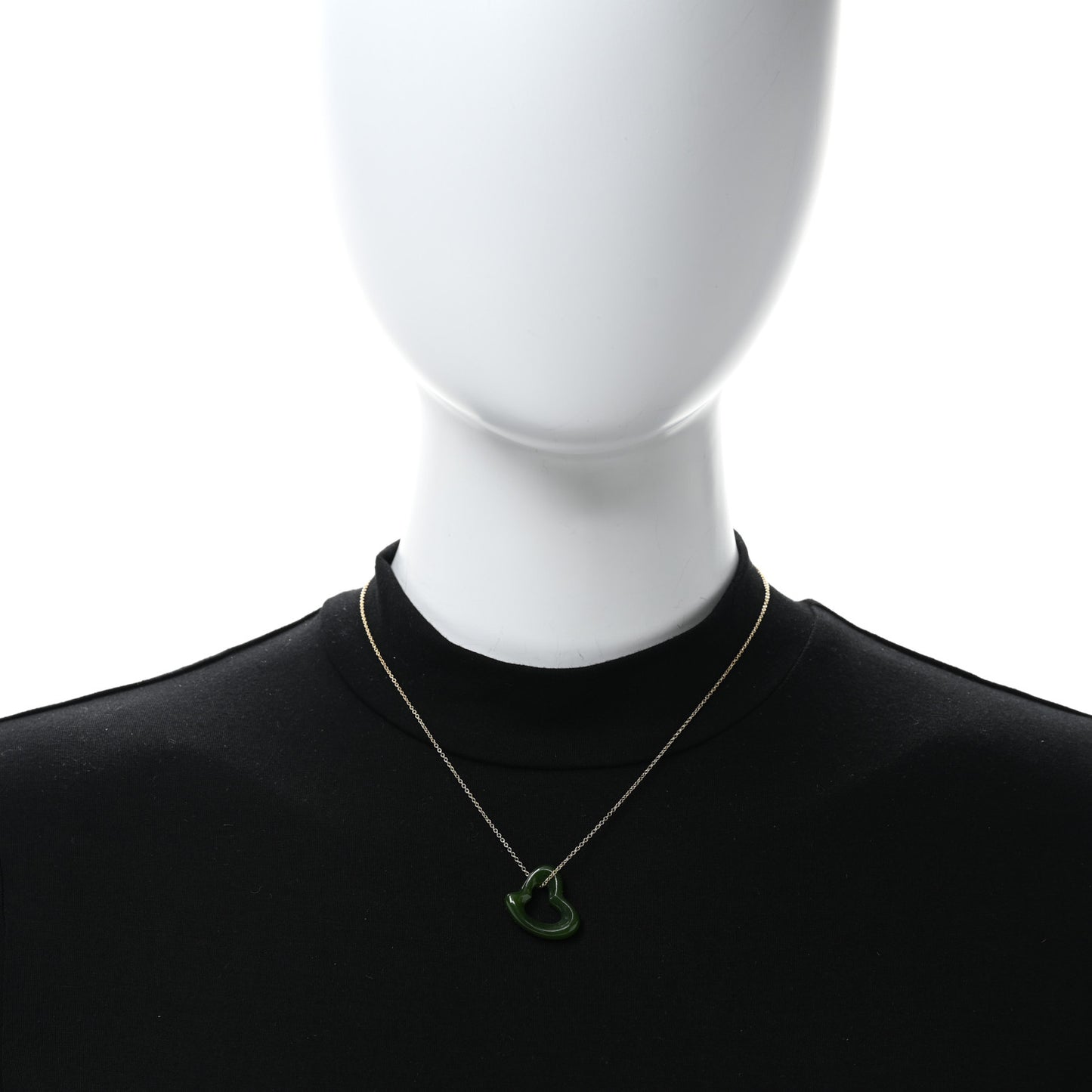 18K Yellow Gold Jade 23mm Elsa Peretti Open Heart Pendant Necklace