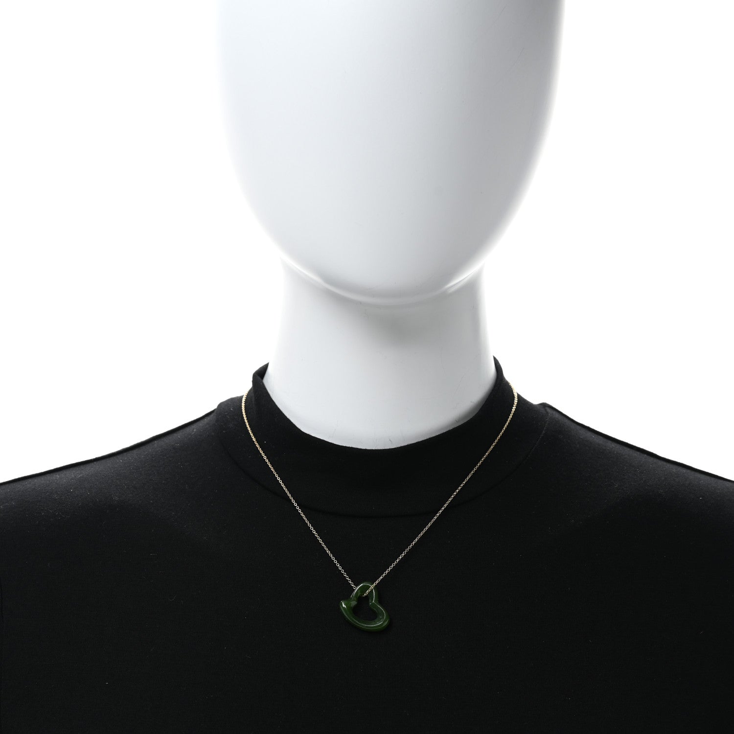 Tiffany 18K Yellow Gold Jade 23mm Elsa Peretti Open Heart Pendant Necklace 3 of 4