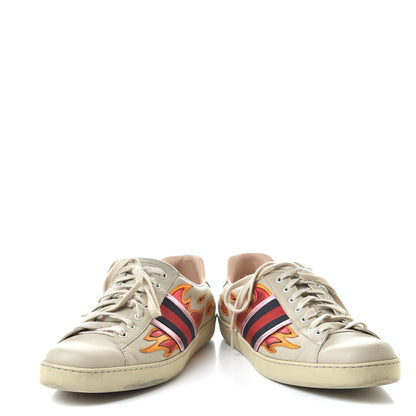 Gucci Calfskin Ayers Web Flames Embroidered Mens Ace Sneakers 10 Off White 6 of 23