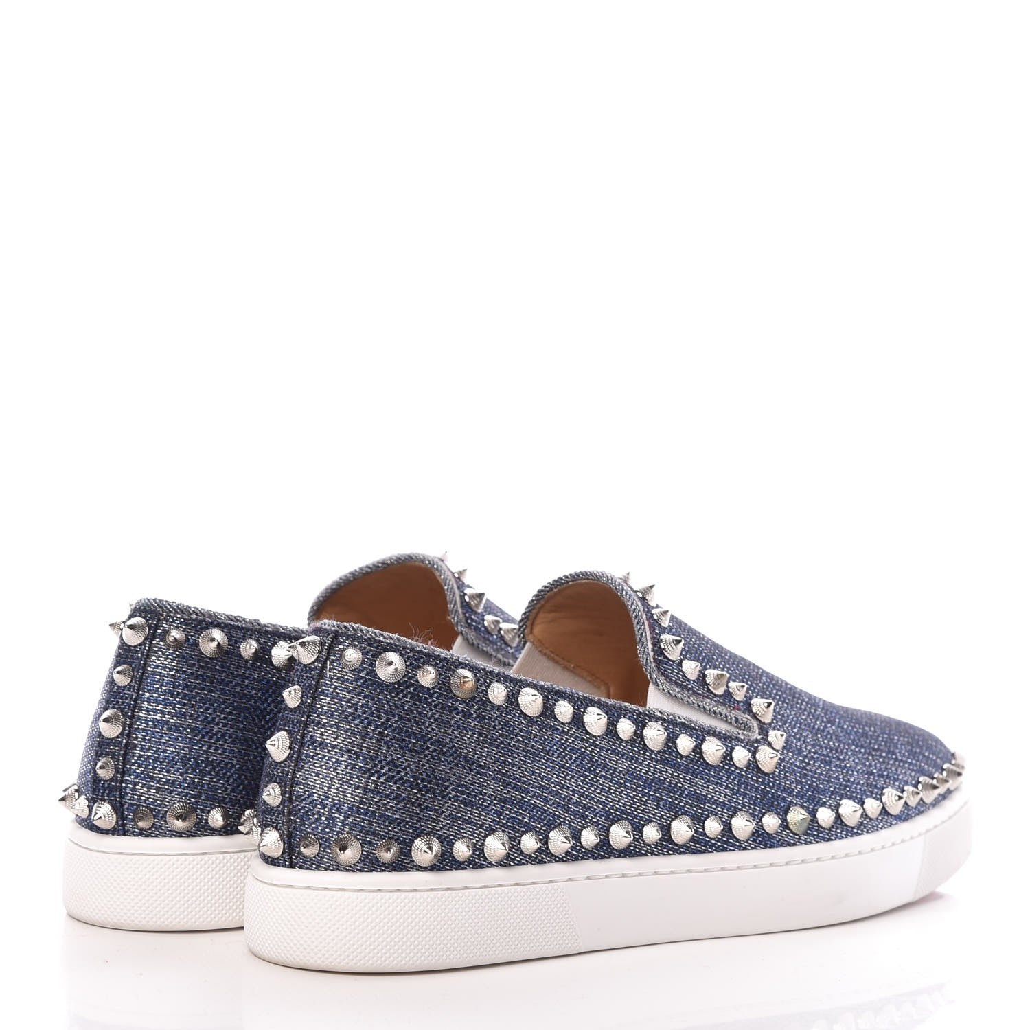 Christian Louboutin Womens Denim Lame Lux Spikes Pik Boat Flat 37 Silver 4 of 11