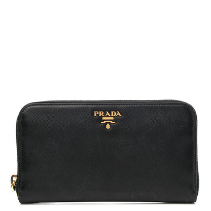 Prada Saffiano Metal Zip Around Wallet Black 1 of 7