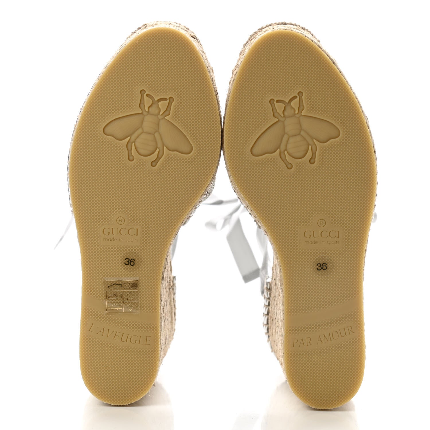 Gucci Lame GG Monogram Ankle Wrap Platform Espadrille Wedges 36 Silver Beige Light Grey 6 of 10