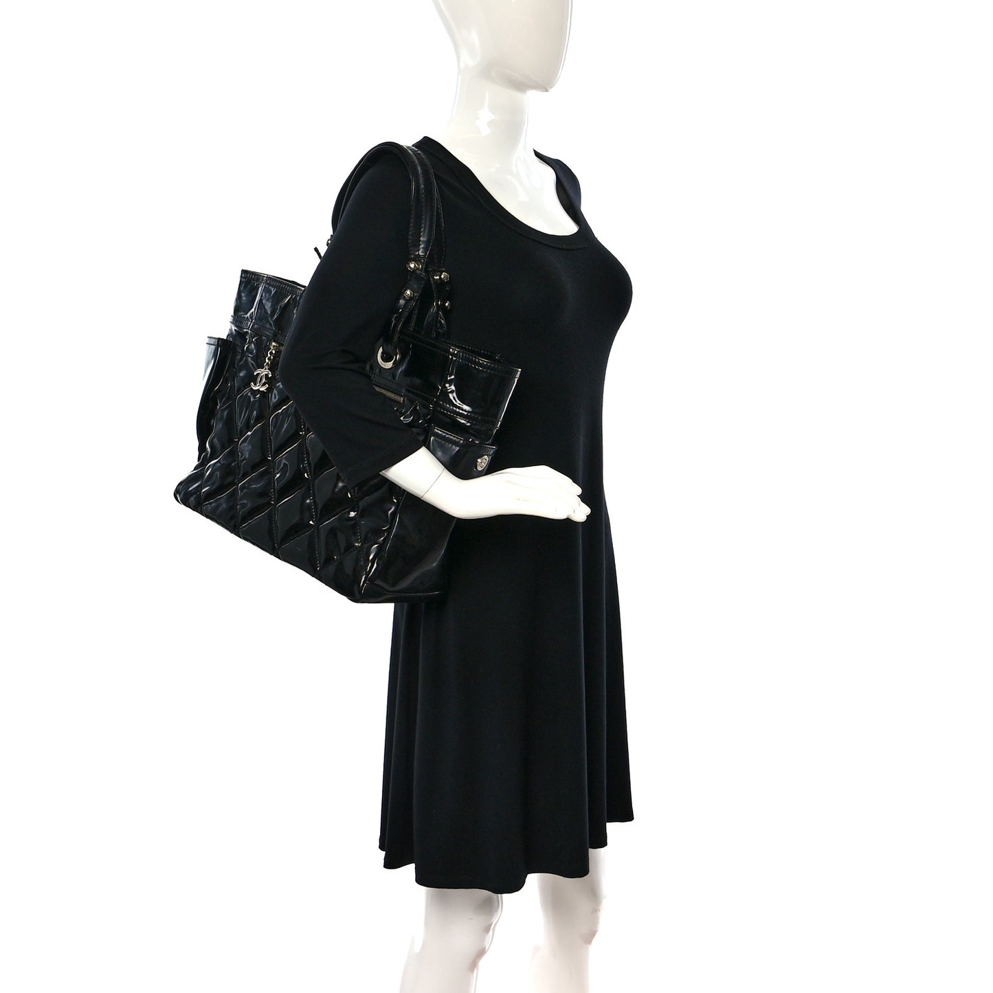 Vinyl Quilted Large Paris Biarritz Tote Black