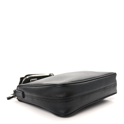 Prada Saffiano Travel Pocket Zippered Shoulder Bag Black 4 of 12