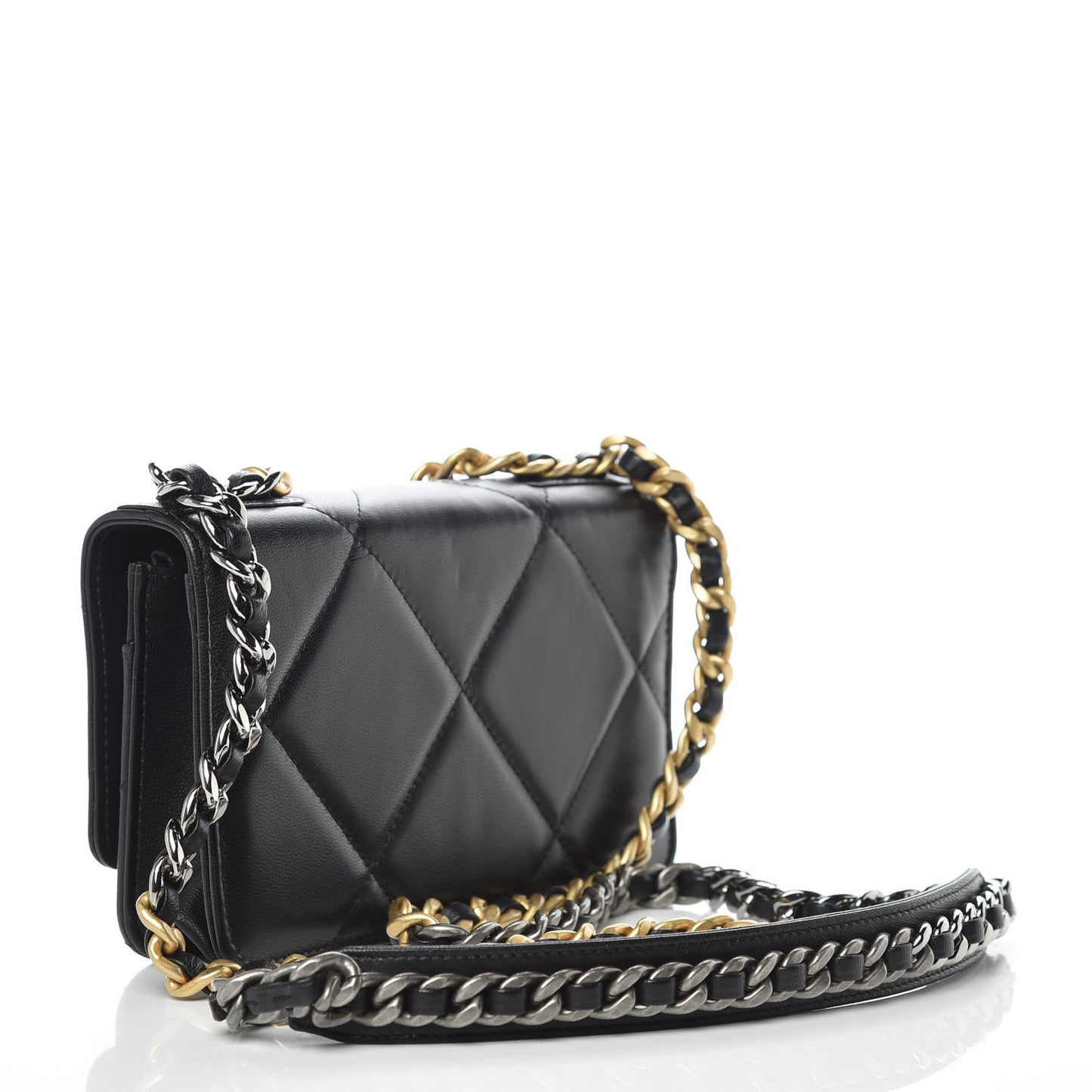 Goatskin Quilted 19 Wallet On Chain WOC Black