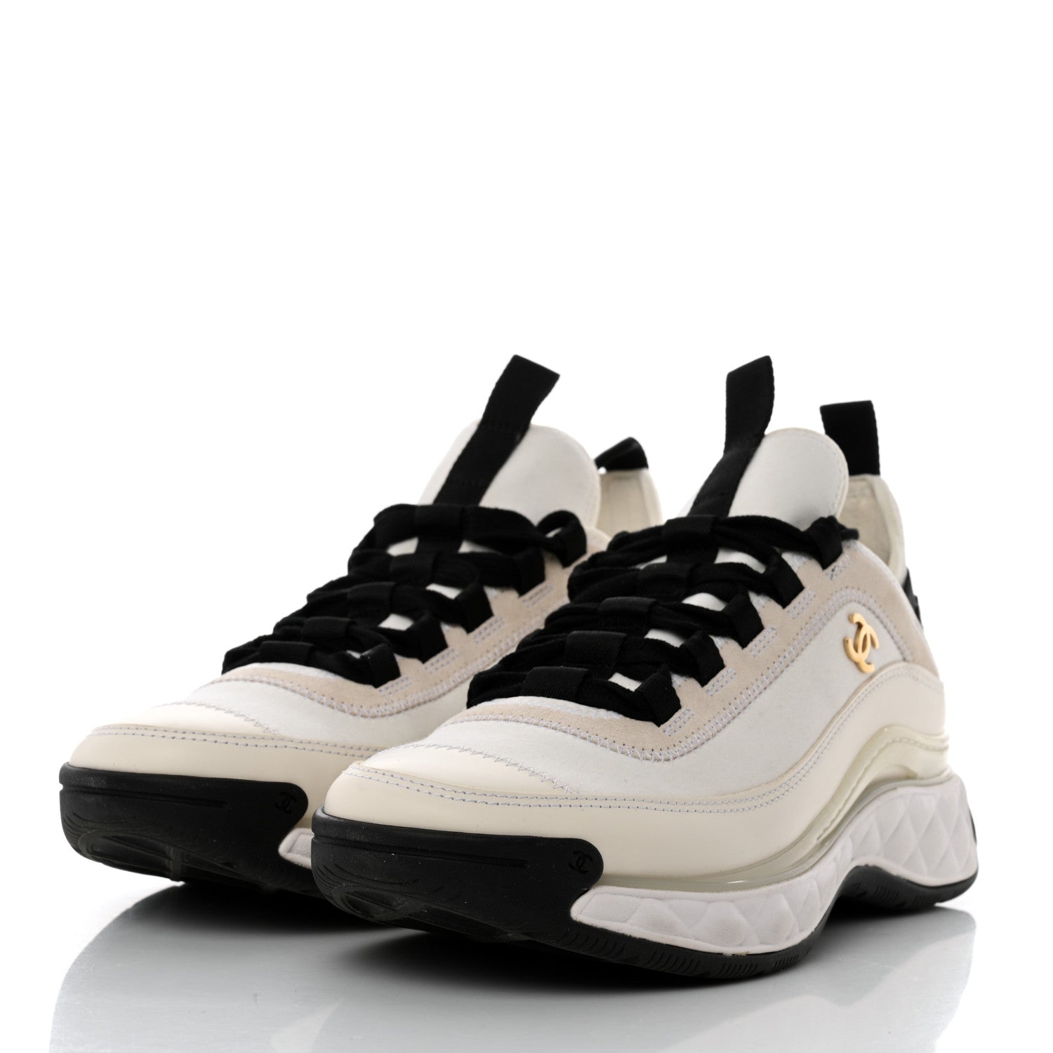 Chanel Velvet Calfskin Mixed Fibers CC Sneakers 39 Ivory Black 3 of 9