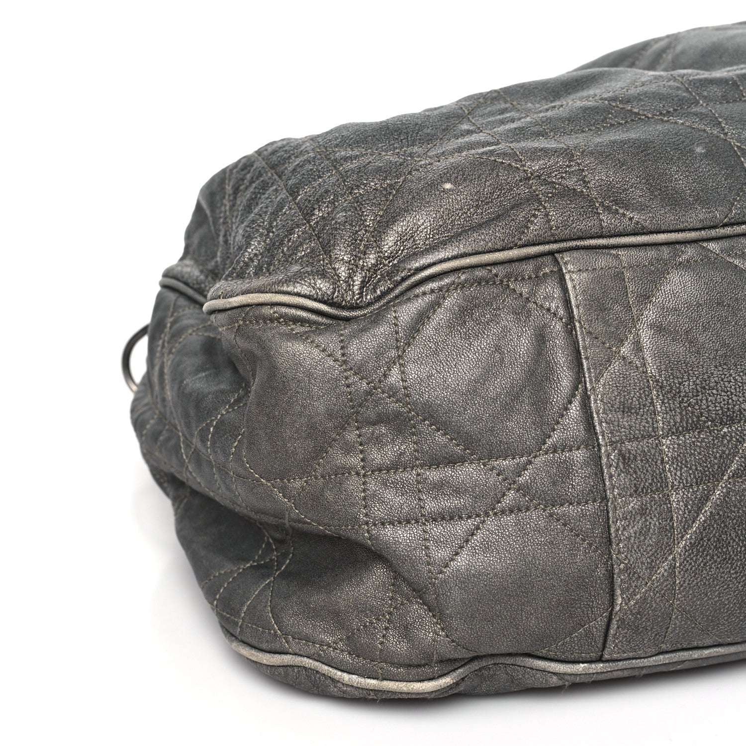 Christian Dior Metallic Lambskin Cannage Drawstring Bag Grey 8 of 10