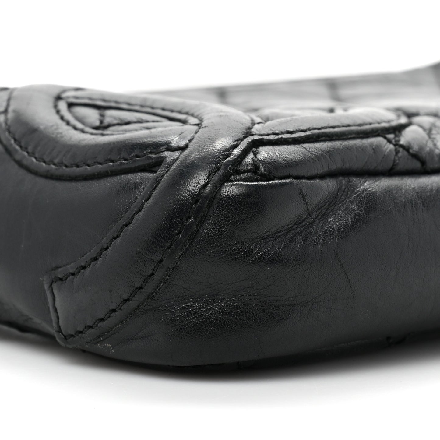 Aged Calfskin Quilted Cambon Pochette Black