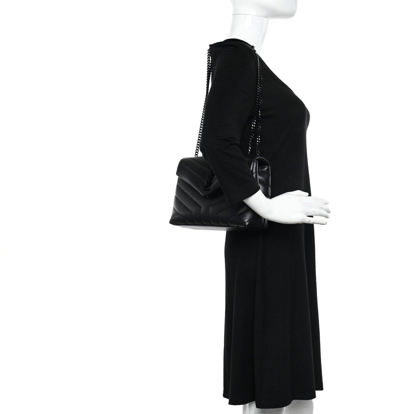 Calfskin Y Quilted Monogram Monochrome Small Loulou Chain Satchel Black