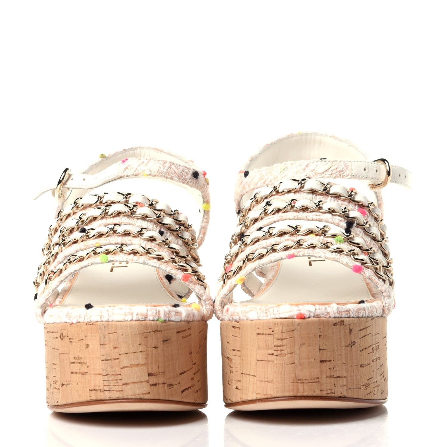 Chanel Tweed Chain Platform Sandals 35 Coral White 2 of 12