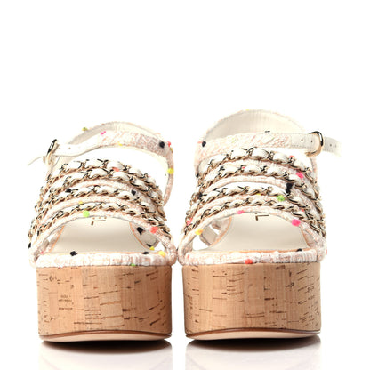 Chanel Tweed Chain Platform Sandals 35 Coral White 2 of 12