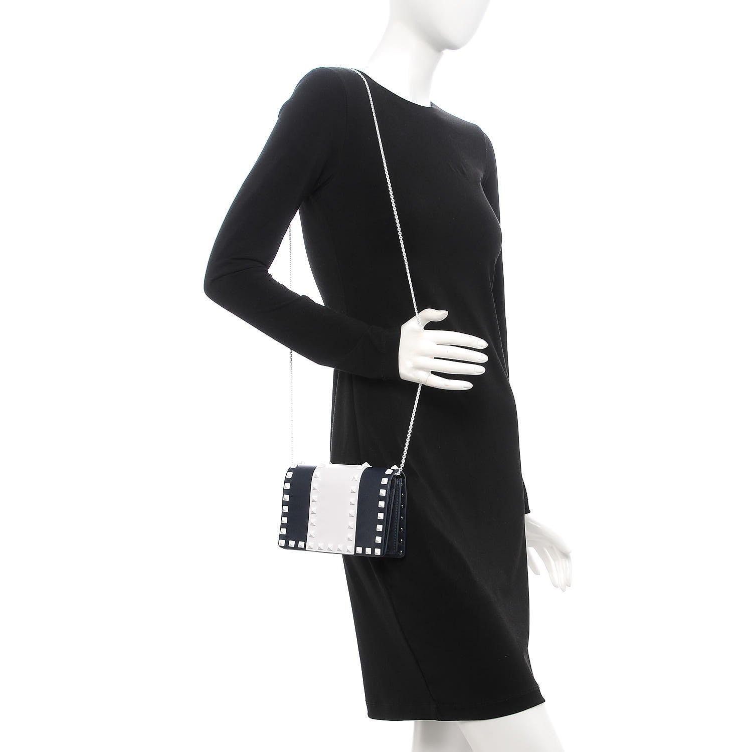 Valentino Garavani Vitello Colorblock Free Rockstud Wallet on Chain Marine Optic White 2 of 8