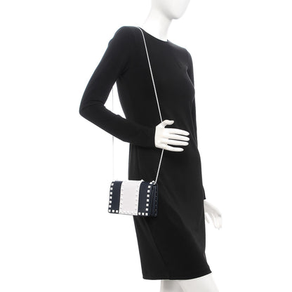 Valentino Garavani Vitello Colorblock Free Rockstud Wallet on Chain Marine Optic White 2 of 8