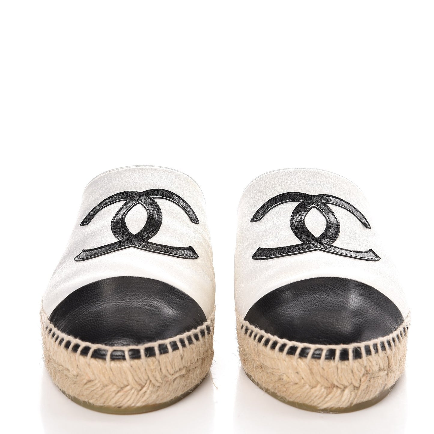 Iridescent Goatskin CC Espadrille Mules 38 Ivory Black
