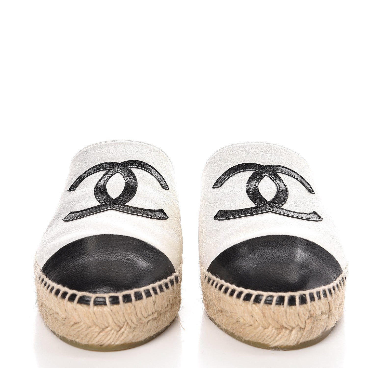Chanel Iridescent Goatskin CC Espadrille Mules 38 Ivory Black 2 of 10