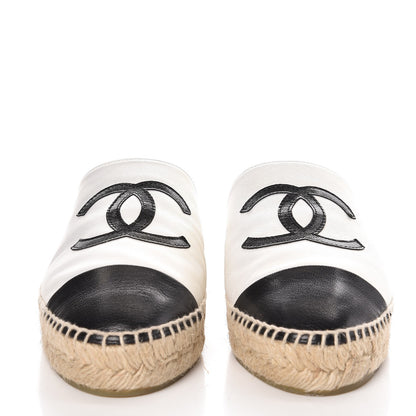 Chanel Iridescent Goatskin CC Espadrille Mules 38 Ivory Black 2 of 10