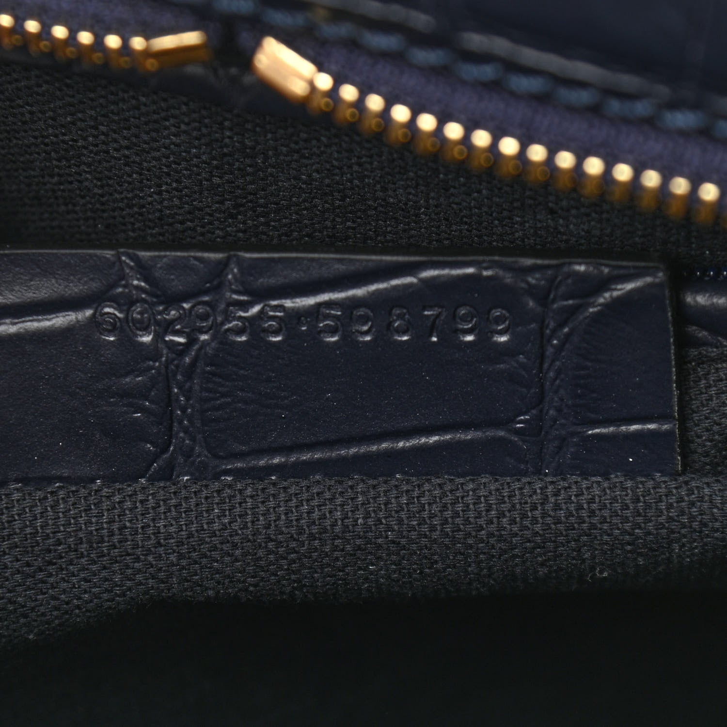 Alexander McQueen Calfskin Crocodile Embossed Small Skull Padlock Zip Around Tote Navy Blue 8 of 12