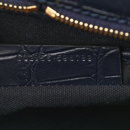 Alexander McQueen Calfskin Crocodile Embossed Small Skull Padlock Zip Around Tote Navy Blue 8 of 12