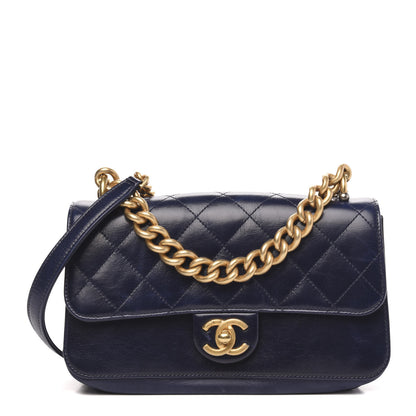 Chanel Calfskin Quilted Small Straight Lined Flap Blue 1 of 11