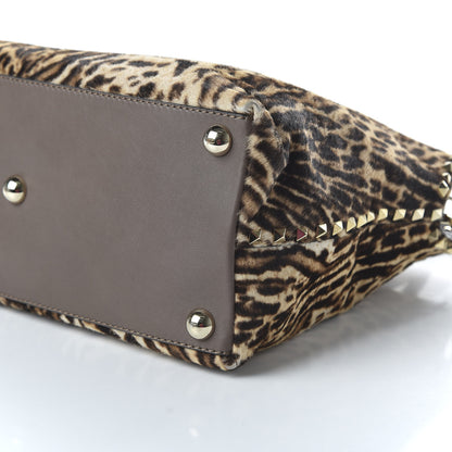 Valentino Garavani Calf Hair Cavallino Animal Rockstud Dome Satchel Leopard 7 of 9