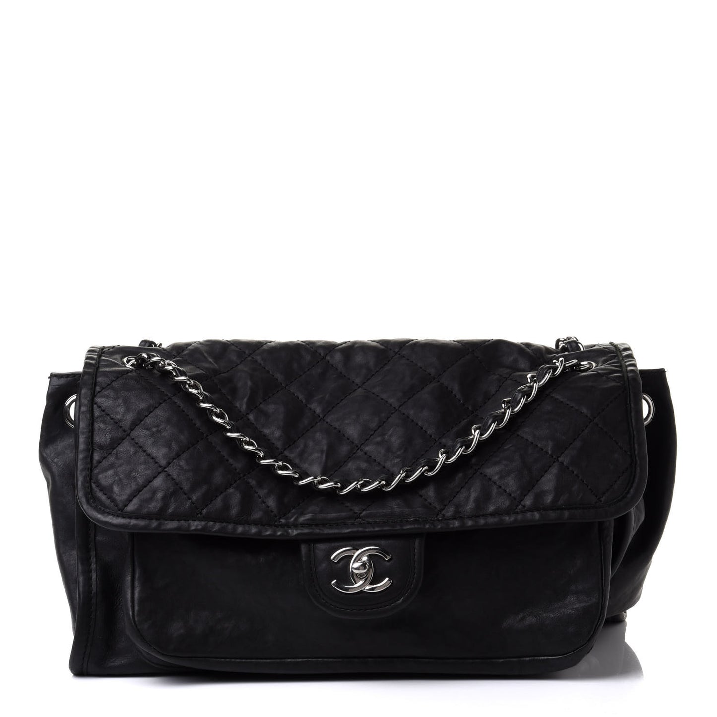 Washed Lambskin Accordion Flap Black