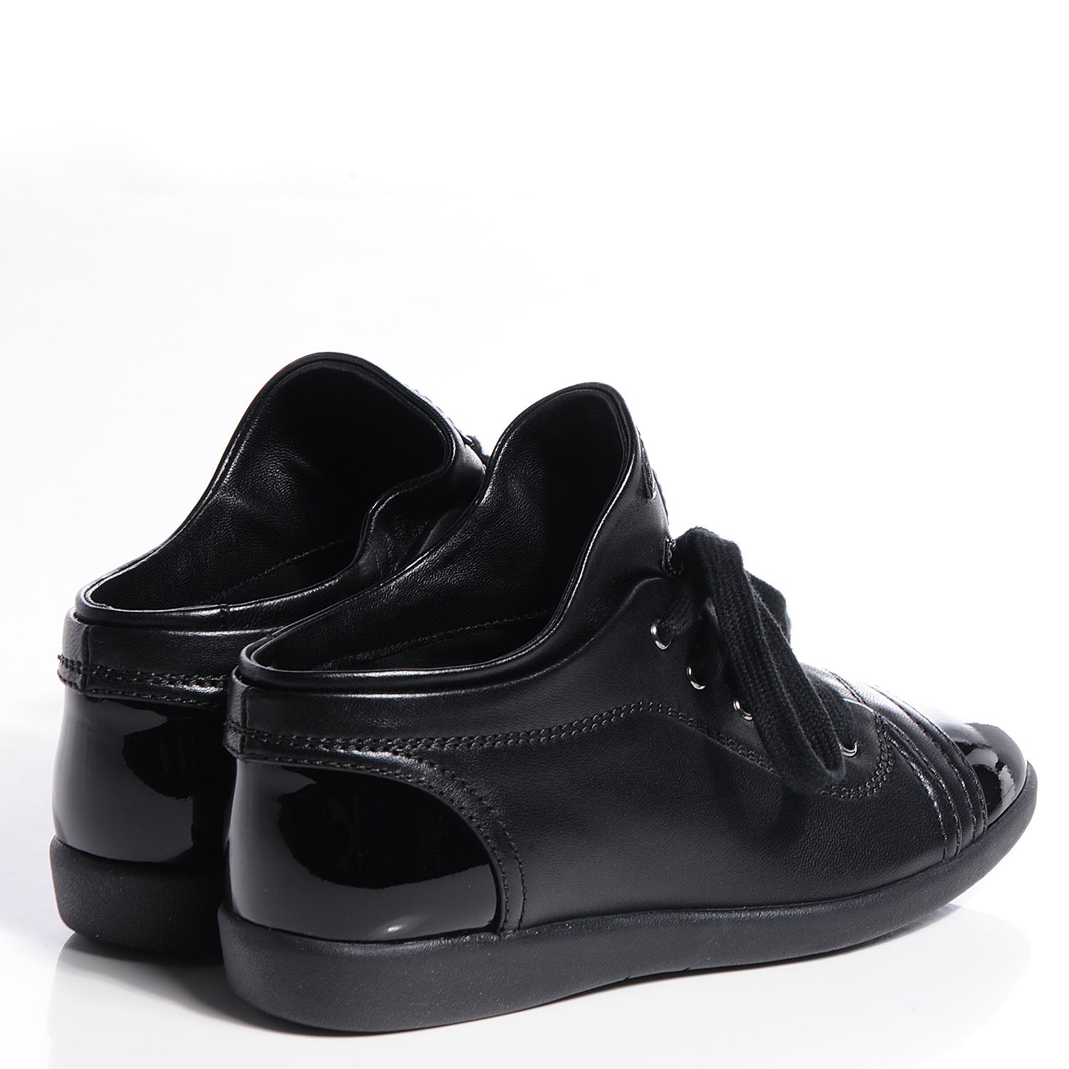 Chanel Lambskin Patent Cap Toe CC Sneakers 35 Black 4 of 6
