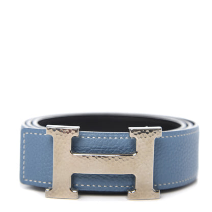 Hermes Togo Box 32mm Martelee H Belt 85 Blue Jean Black 1 of 5
