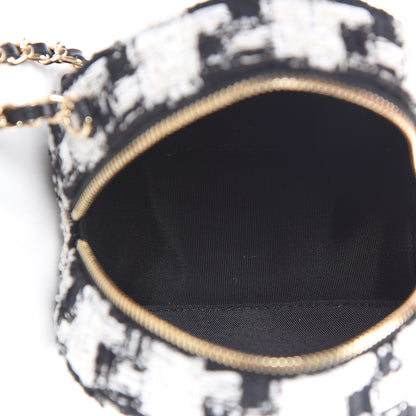 Chanel Tweed Quilted Round Clutch With Chain Black Ecru White 4 of 10