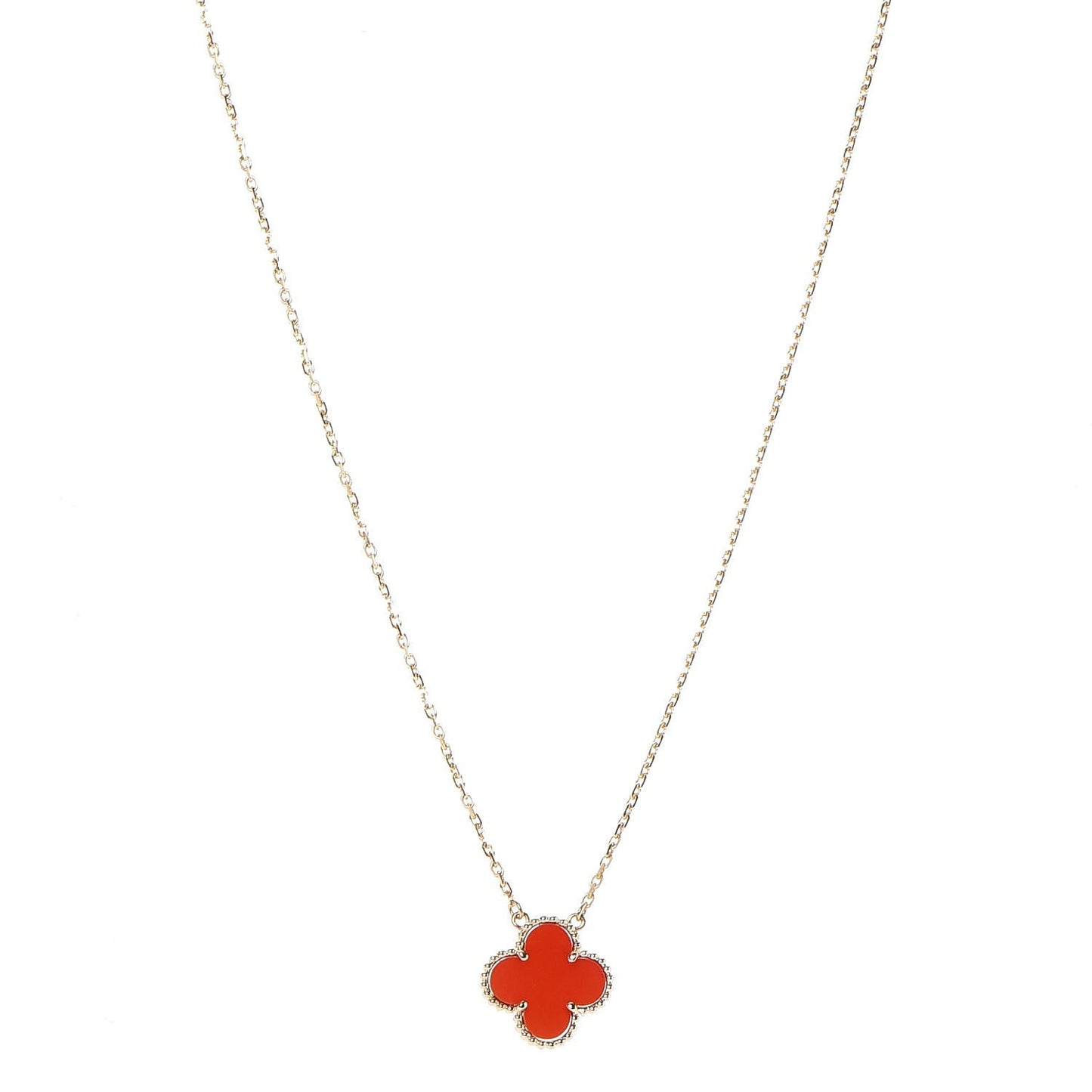 18K Yellow Gold Carnelian Vintage Alhambra Pendant Necklace