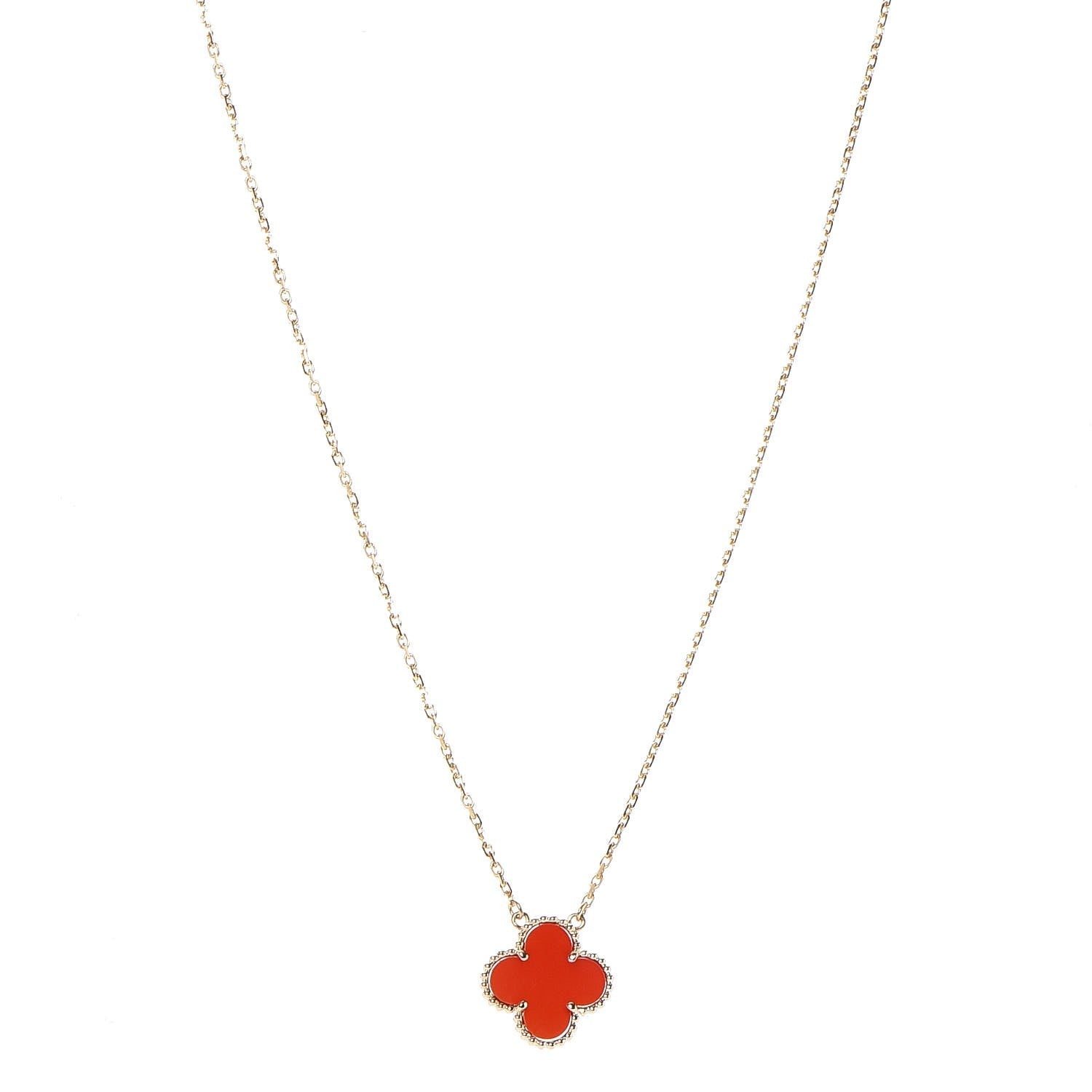 Van Cleef & Arpels 18K Yellow Gold Carnelian Vintage Alhambra Pendant Necklace 1 of 6