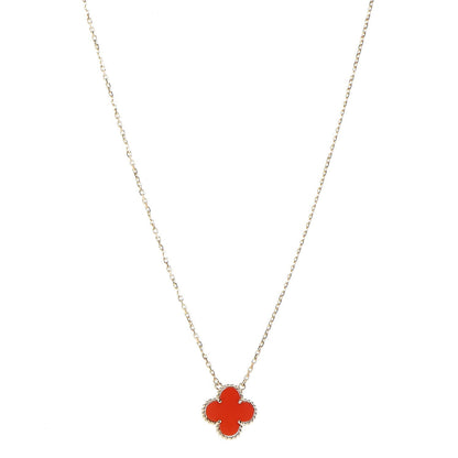 Van Cleef & Arpels 18K Yellow Gold Carnelian Vintage Alhambra Pendant Necklace 1 of 6