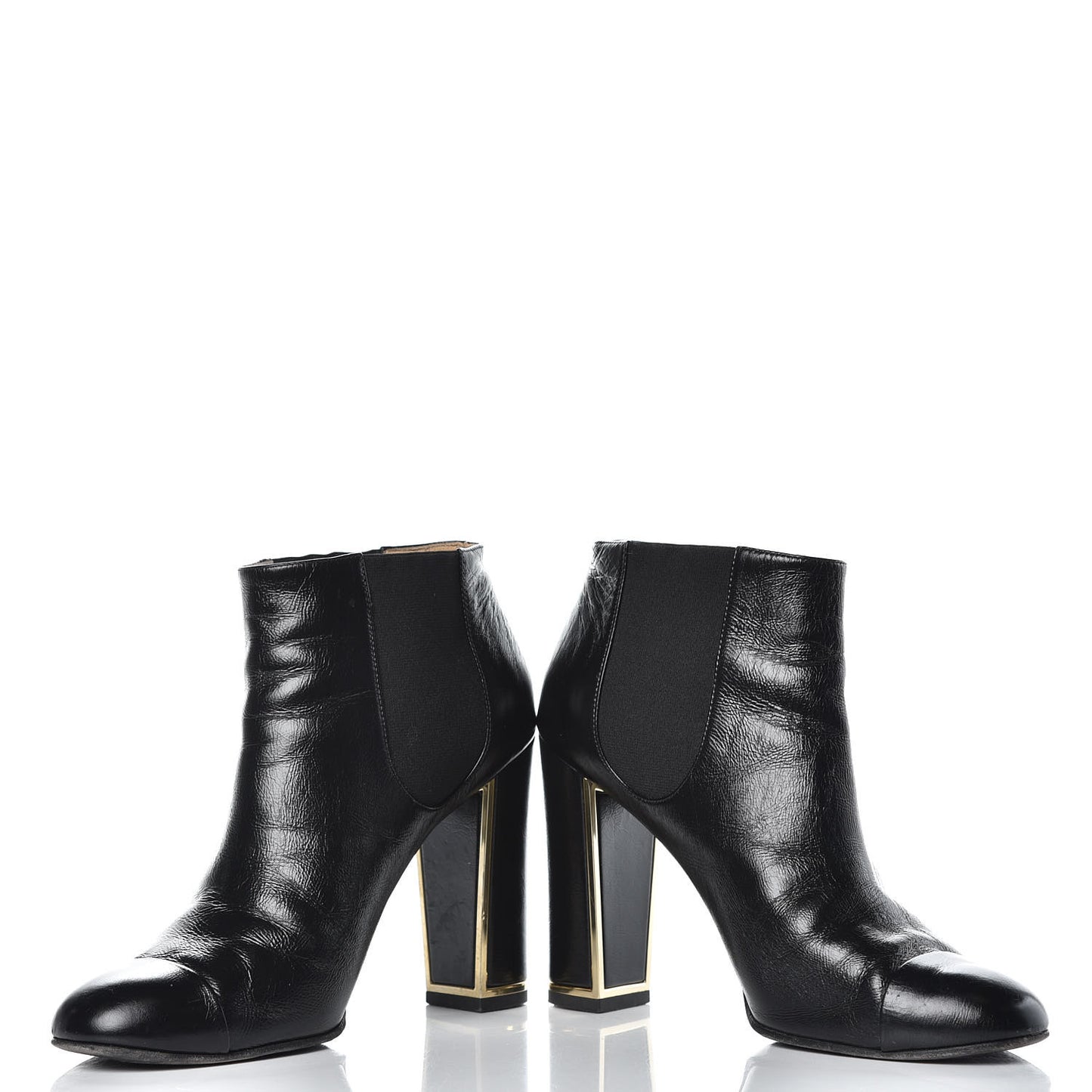 Crinkled Calfskin Cap Toe CC Short Ankle Boots 39 Black