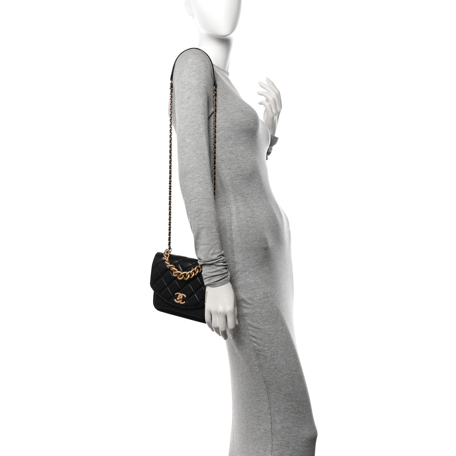 Chanel Calfskin Caviar Quilted Mini Chain Handle Flap Black 2 of 12