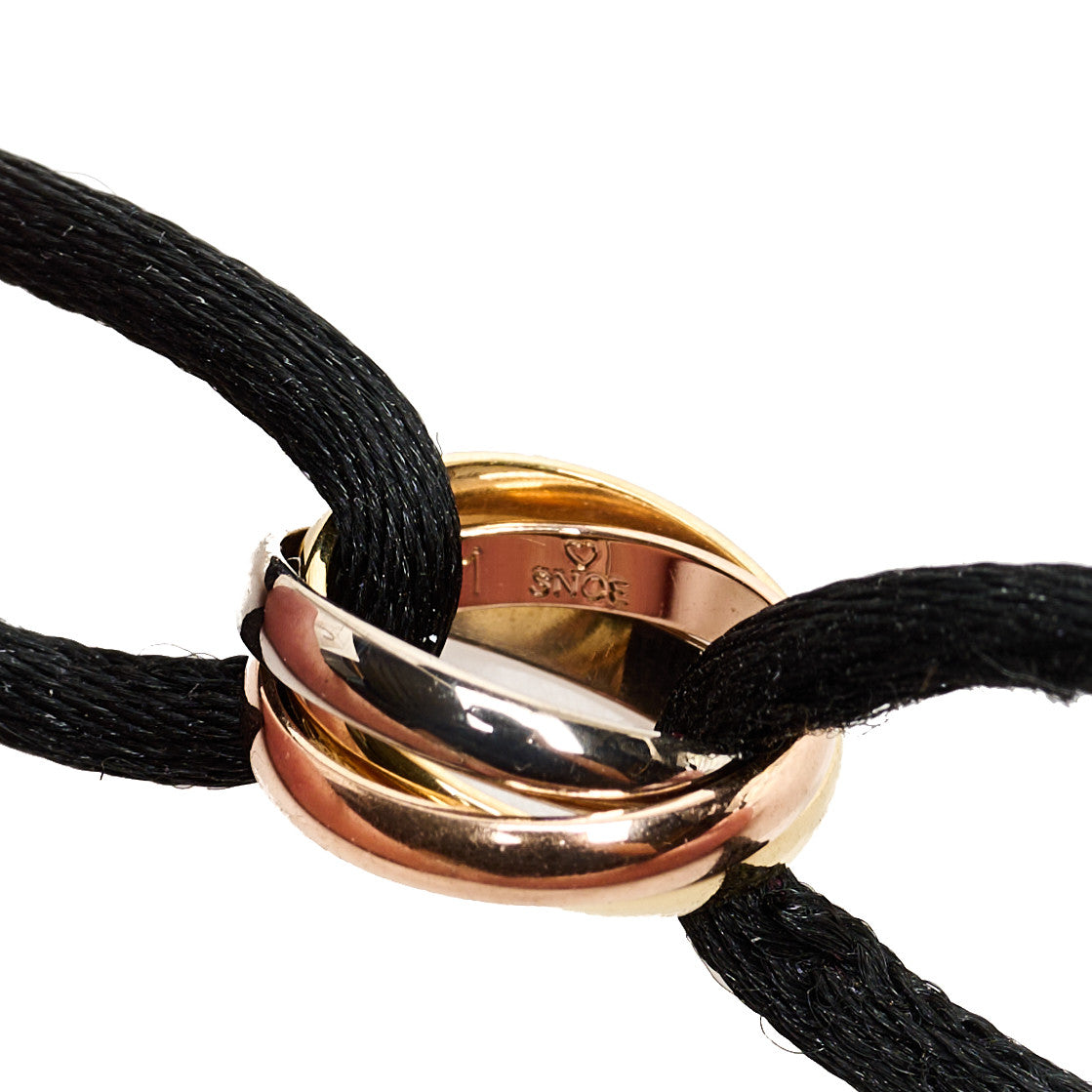 18K Pink Yellow White Gold Trinity Adjustable Cord Bracelet Black