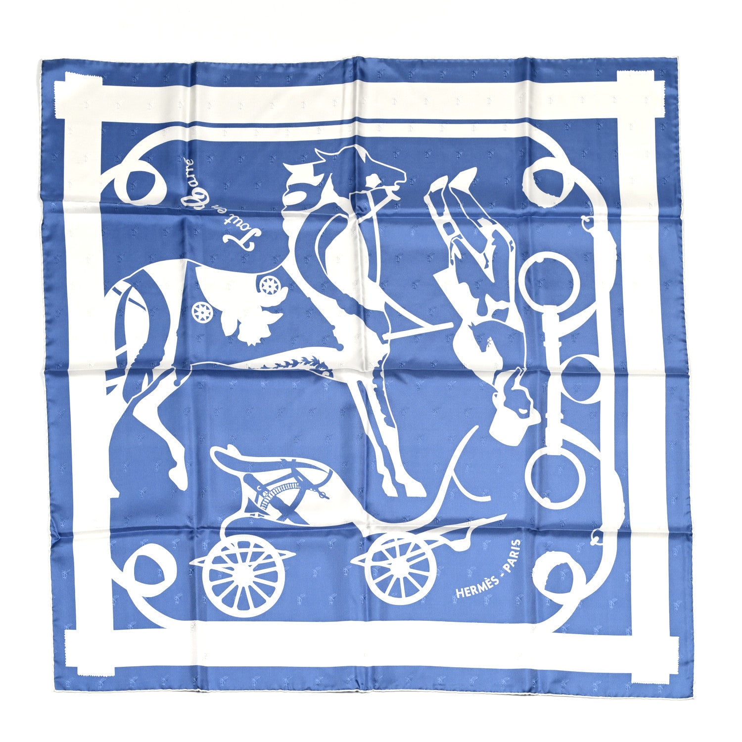 Hermes Silk Tete De Cheval Tout En Carre Scarf 90 Bleu Lavande Blanc 1 of 6