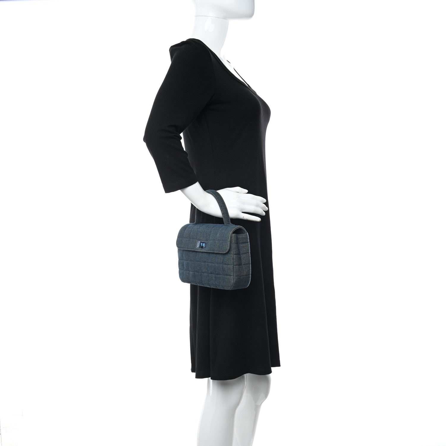 Chanel Denim Quilted Chocolate Bar Mademoiselle Top Handle Bag 3 of 9